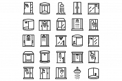 Shower stall icons set, outline style Product Image 1