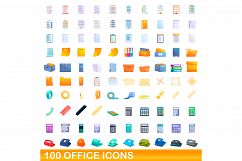 100 office icons set, cartoon style Product Image 1