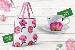 Paradise pink peonies PNG watercolor set Product Image 6