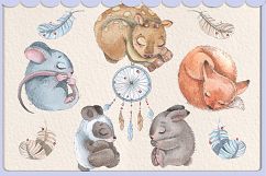 Cute sleeping baby animals watercolor clipart kit Product Image 4