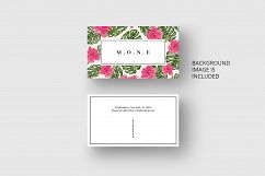 Business card template with monstera leaf &amp; tropical flowers Product Image 1