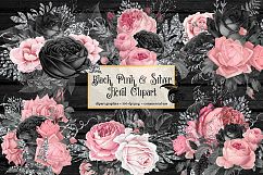 Black Pink and Silver Floral Clipart Product Image 2