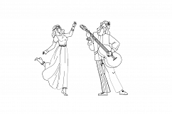 Hippie Couple Dancing And Playing On Guitar Vector Product Image 1
