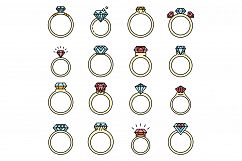 Diamond ring icons set vector flat Product Image 1