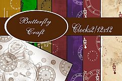 Vintage clocks digital paper, Old clocks paper, Old clocks pattern, Vintage clocks background, Clocks clip art, New year digital paper Product Image 1