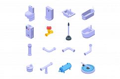 Sewerage icons set, isometric style Product Image 1