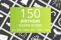 150 Birthday Glyph Inverted Icons Product Image 1