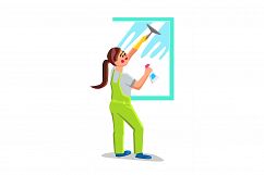 Girl Glass Cleaning With Brush And Sprayer Vector Product Image 1