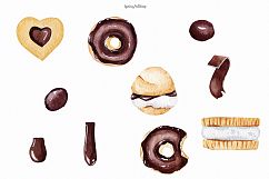 Chocolate &amp; Biscuits watercolor food clipart Product Image 3