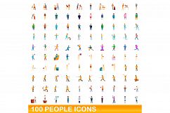 100 people icons set, cartoon style Product Image 1