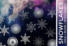 Snowflake Vector Bundle Gold Foil, Silver Foil &amp; White Product Image 1
