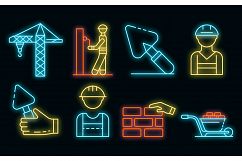 Masonry worker icons set vector neon Product Image 1