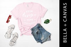 Pink Bella Canvas 3001 T-Shirt Mockup Feminine Shirt Flatlay Product Image 1