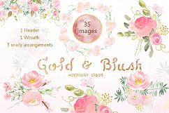 Gold &amp; blush watercolor flowers Product Image 5