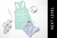 Mint Next Level 1533 Tank Top Mockup Racerback Vest Flat Lay Product Image 1