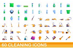 60 cleaning icons set, cartoon style Product Image 1