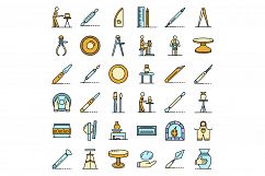 Potters wheel icons set line color vector Product Image 1