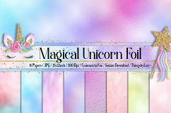 16 Iridescent Magical Unicorn Mermaid Foil Digital Papers  Product Image 1