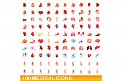100 medical icons set, cartoon style Product Image 1