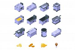 Deep fryer icons set, isometric style Product Image 1