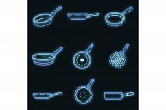 Griddle pan icon set vector neon Product Image 1