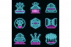 Optical fiber logo set vector neon Product Image 1