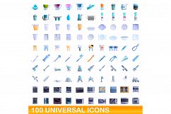 100 universal icons set, cartoon style Product Image 1