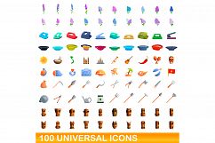 100 universal icons set, cartoon style Product Image 1