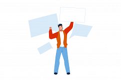 On Protest Demonstration Man With Posters Vector Product Image 1