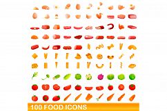 100 food icons set, cartoon style Product Image 1