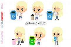Collection of kids recycling and trash out clipart, kawaii clip art set for planner stickers, crafts, digital planning. Product Image 2