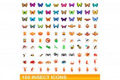 100 insect icons set, cartoon style Product Image 1