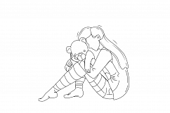 Girl With Trauma Embracing Teddy Bear Toy Vector Product Image 1