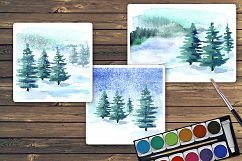Winter backgrounds. Watercolor landscape Product Image 3