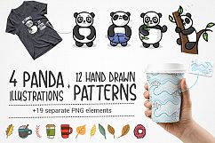 4 Panda Illustrations with 12 Hand Drawn Patterns  Product Image 1