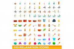 100 relaxation icons set, cartoon style Product Image 1