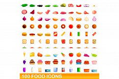 100 food icons set, cartoon style Product Image 1