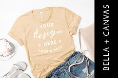 Natural Bella Canvas 3001 T-Shirt Mockup Flat Lay Product Image 1