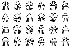 Muffin icons set, outline style Product Image 1