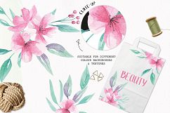 Watercolor Aqua Pink Clipart Bouquets Flowers Summer Florals  Product Image 2
