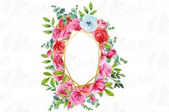 Boho pink and blue floral frames watercolor clip art pack Product Image 4