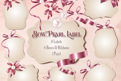 Bow with Pearl Label Frame, Shiny Bow, Satin Bow, Wedding Product Image 1