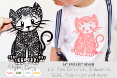 Cat Zentangle paper cut design SVG / DXF / EPS files Product Image 1