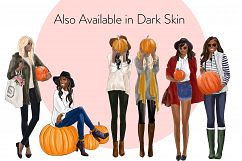 Fashion illustration clipart-Girls with Pumpkins -Light Skin Product Image 4