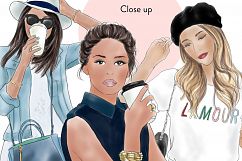 Coffee Girls 1- dark skin watercolour fashion clipart Product Image 3