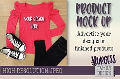 MOCK UP Girls pink ruffle top &amp; jeans | High Resolution JPEG Product Image 1