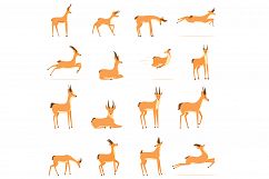 Gazelle icons set, cartoon style Product Image 1