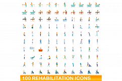 100 rehabilitation icons set, cartoon style Product Image 1