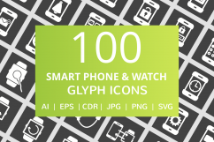 100 Smartphone &amp; Smartwatch Glyph Inverted Icons Product Image 1