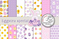 EASTER BUNNY digital paper in pink, yellow and lilac,  eggs, create planner stickers, cards, craft, easter digital paper, funny, spring Product Image 1
